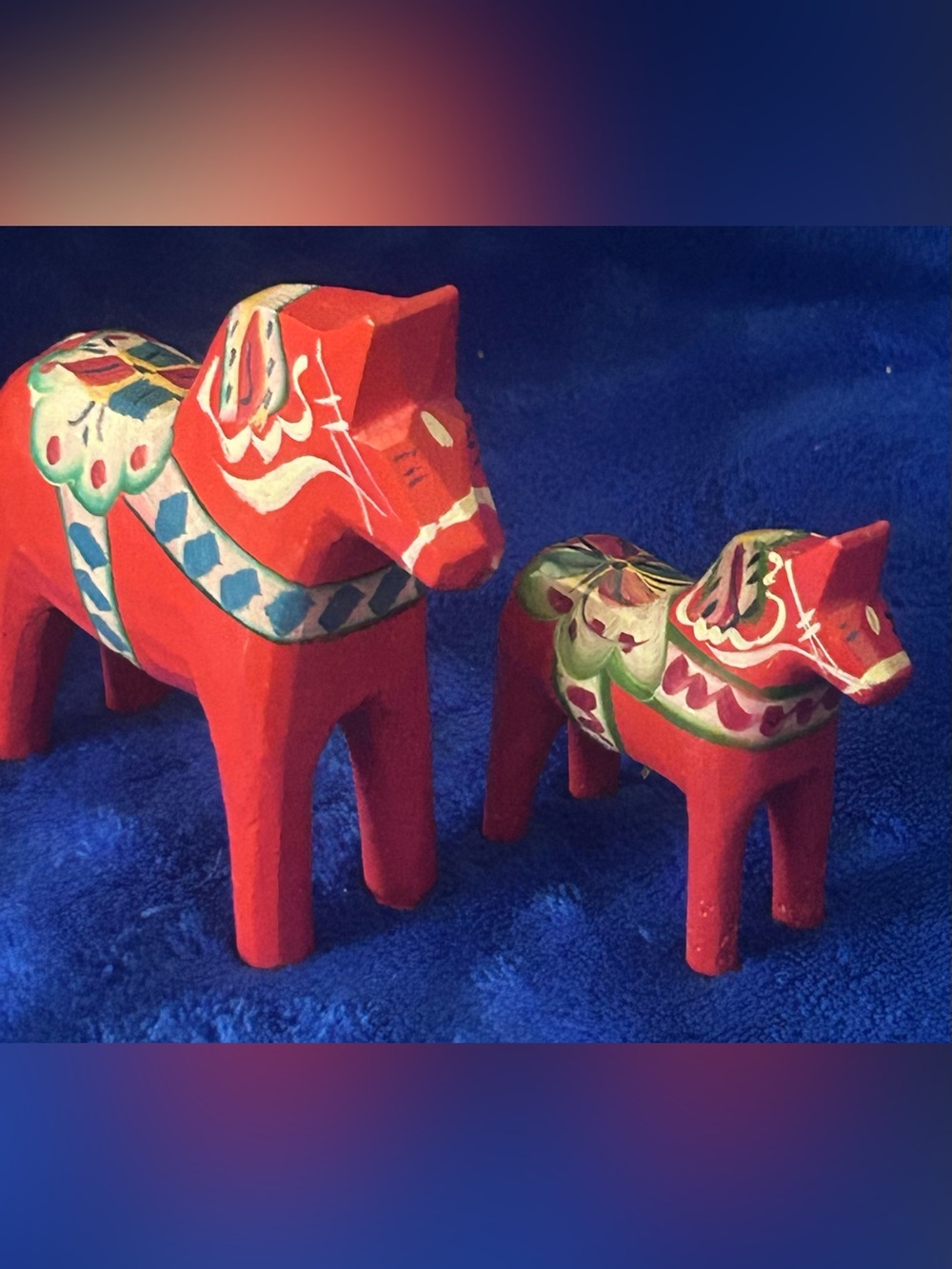 Pair of Nils Olsson Hand-Painted Red/Orange Dala Horses!